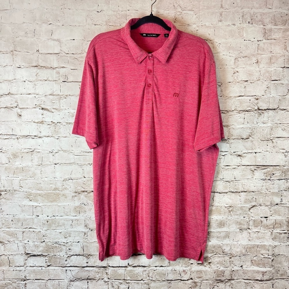 Travis Mathew Men's XXL The Heater Polo Shirt Heather Scooter Red Short Sleeve